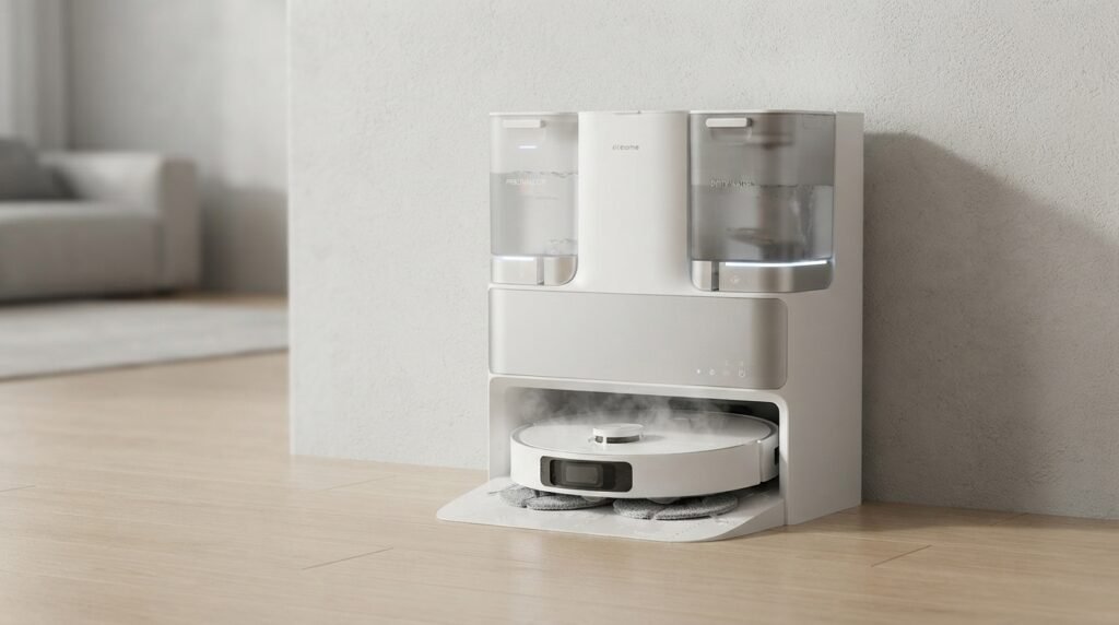 Multifunktionsstation für Saugroboter mit automatischer Moppreinigung und Wassertanks