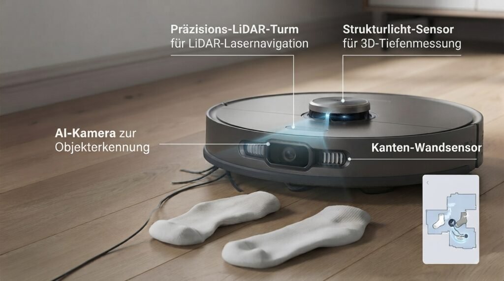 Saugroboter Navigation und Sensoren: LiDAR, AI-Kamera und Strukturlicht im Test